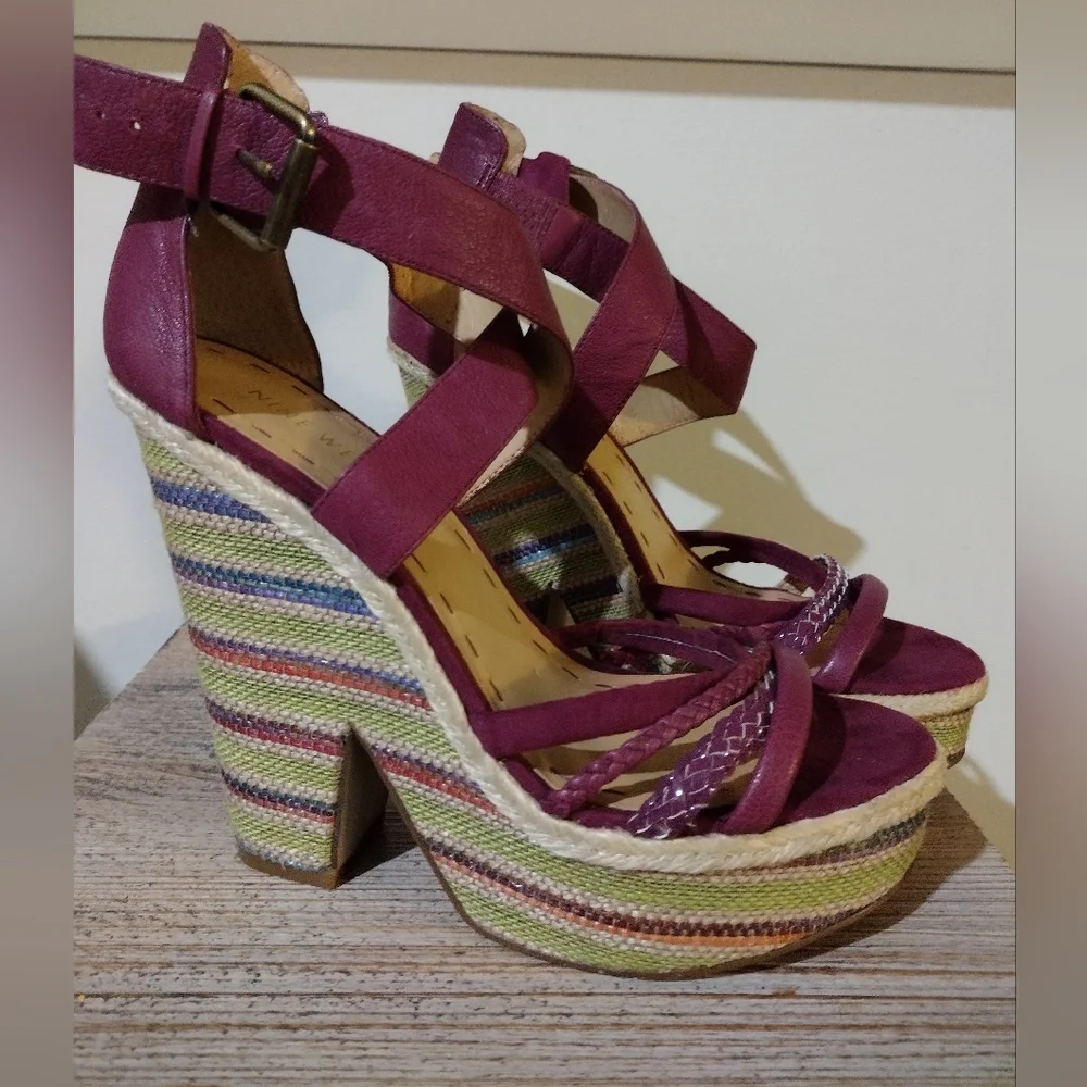 Nine West Treston Purple Boho Strappy Platform Heels Size 7.5